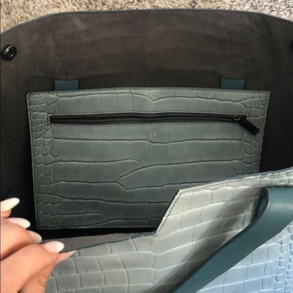 Vince Croc V Tote in Light Teal - Picture 4 of 5